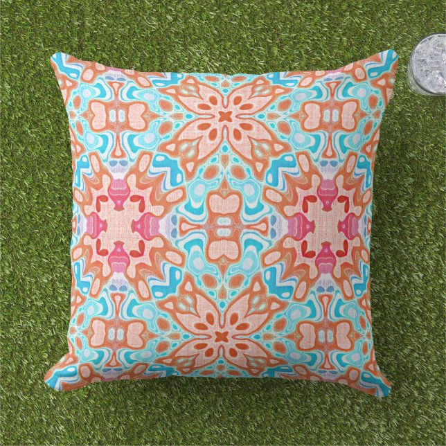 Coussin Rouge bleu bleu turquoise rose rose pâle Art triba (Herbe)