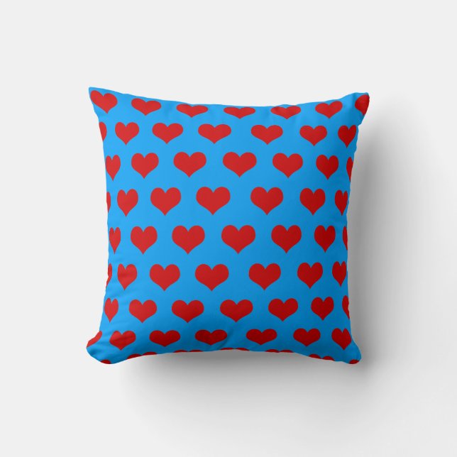 Coussin Rouge Bleu Cute Cosy Moderne Romantique Coeur Chic (Recto)