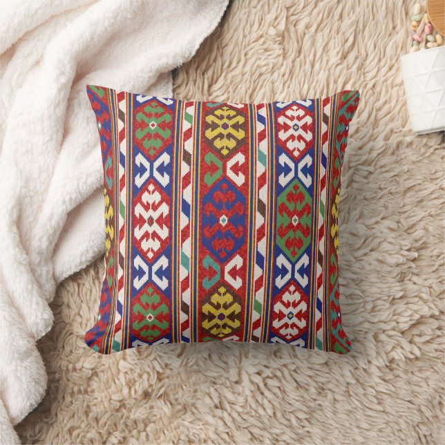 Coussin Rouge Bleu Vert Jaune Blanc Oriental Kilim Rug (Couverture)