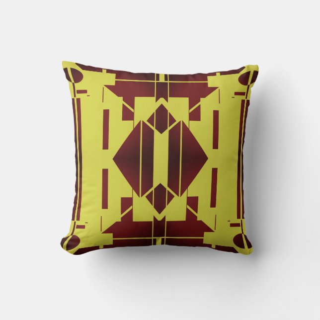 Coussin Rouge Bourgogne Jaune symétrique Méditerranée look (Recto)