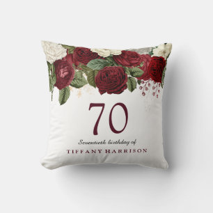 Coussin Rouge Bourgogne Rose blanche 70e anniversaire Cade