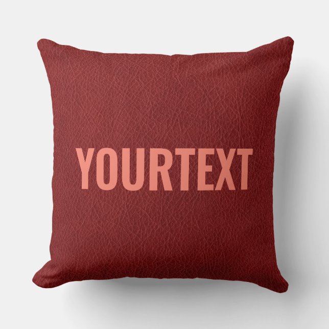 Coussin Rouge Brown cuir Look Ajouter votre texte à deux c (Recto)