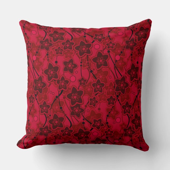 Coussin rouge brun floral rustique mode motif rétro (Recto)