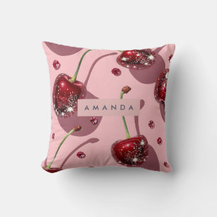 Coussin Rouge Cerise Pailleté Personnalisé Glamour
