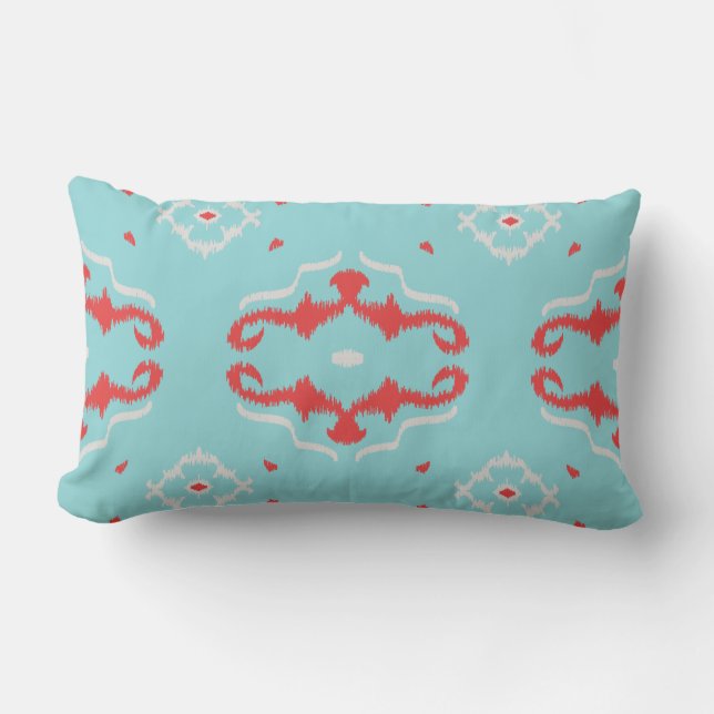 Coussin rouge chic moderne d'ikat de turquoise (Recto)