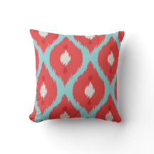 Coussin rouge chic moderne d'ikat de turquoise