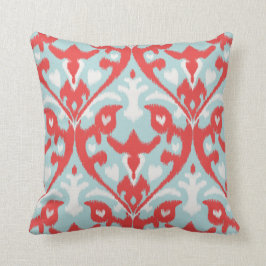 Coussin rouge chic moderne d'ikat de turquoise