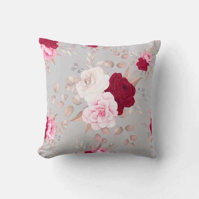Coussin rouge chic, rose floral (Recto)