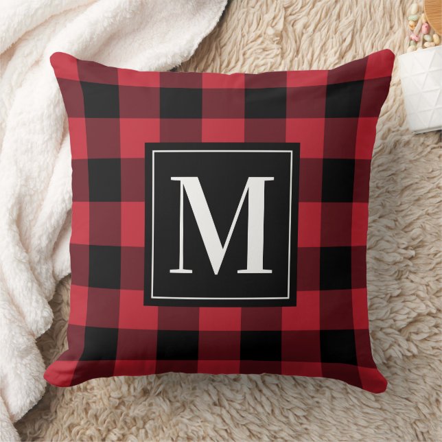 Coussin Rouge Classique Plaid Bison Monogramme Noël (Couverture)