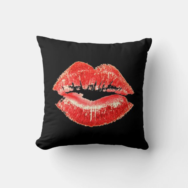 Coussin rouge de baiser de lèvres de rouge à (Recto)