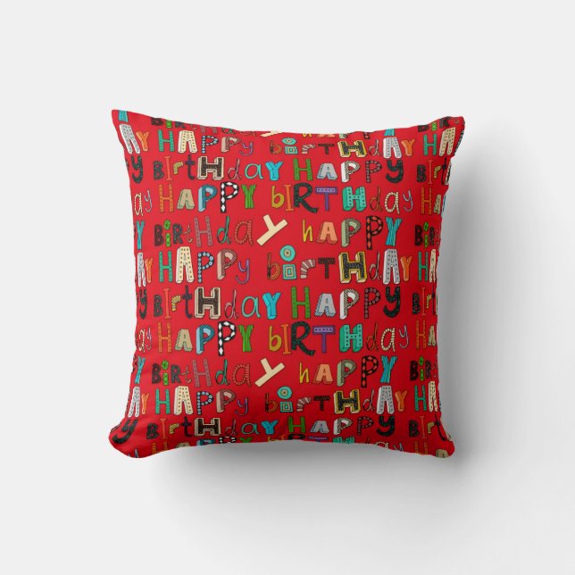 Coussin rouge de joyeux anniversaire (Recto)