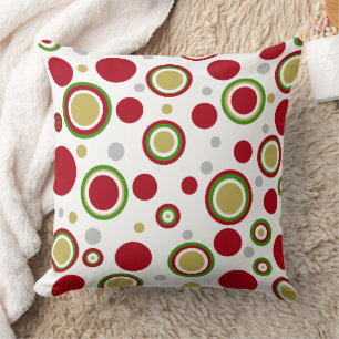 Coussin Rouge de Noël Vert Or Argent Points