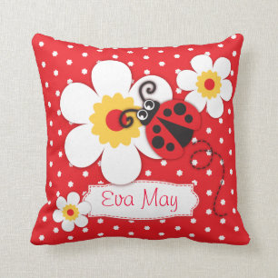 Coussin rouge de point de polka de fleur de nom de