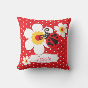 Coussin rouge de point de polka de fleur de nom de