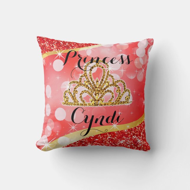 Coussin Rouge de princesse Tiara Glitter Bling Bokeh | (Recto)