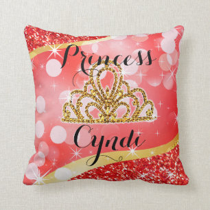 Coussin Rouge de princesse Tiara Glitter Bling Bokeh  