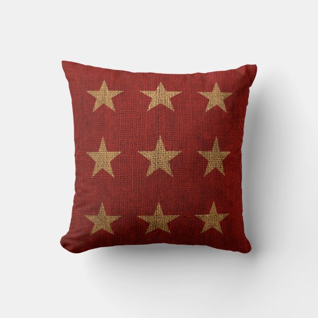 Coussin Rouge d'étoiles et naturel rustiques (Recto)