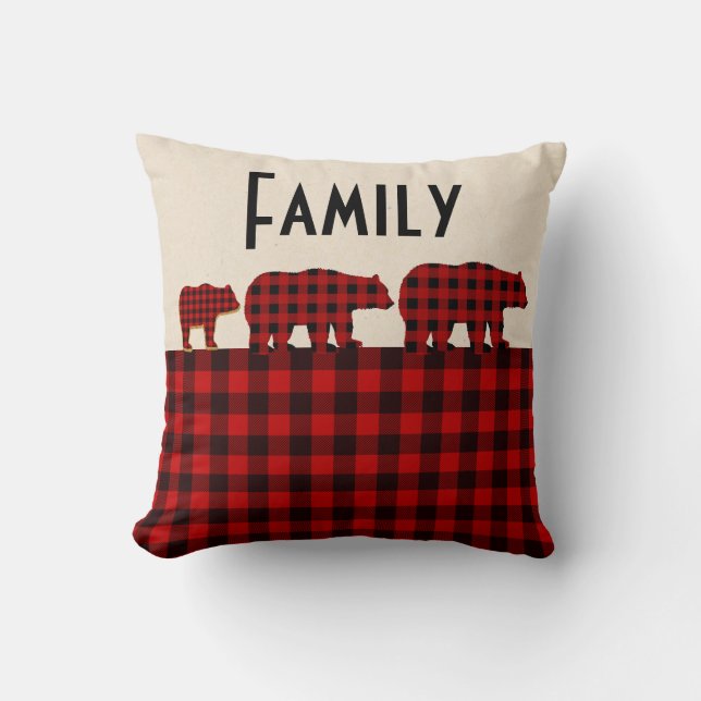 Coussin rouge d'ours de plaid de Buffalo (Recto)