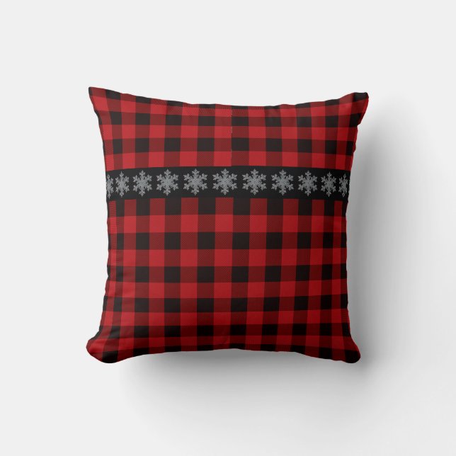Coussin Rouge du pays, buffle noir plaid (Recto)