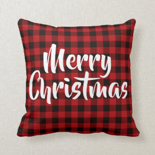 Coussin Rouge du pays, buffle noir plaid - Joyeux Noël