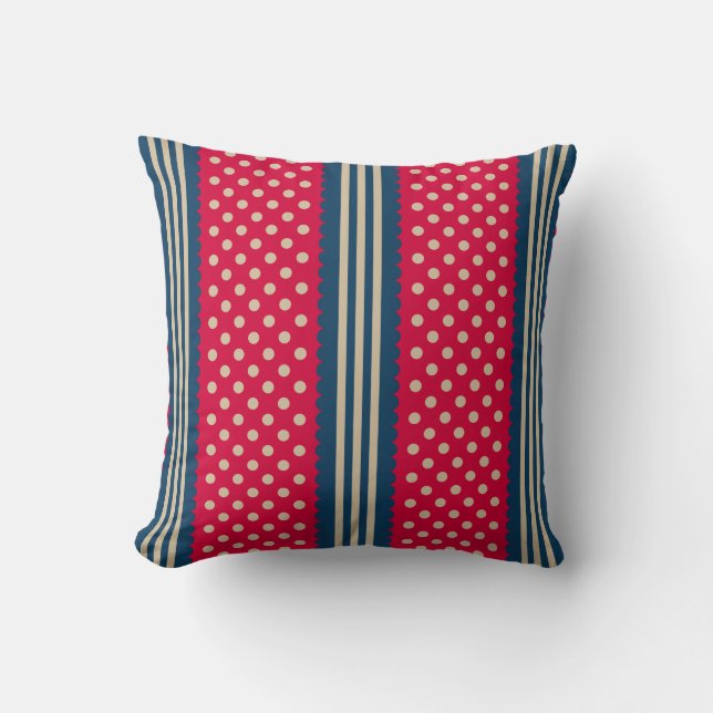 Coussin Rouge et beige Pois Marine Bleu  Motif (Recto)