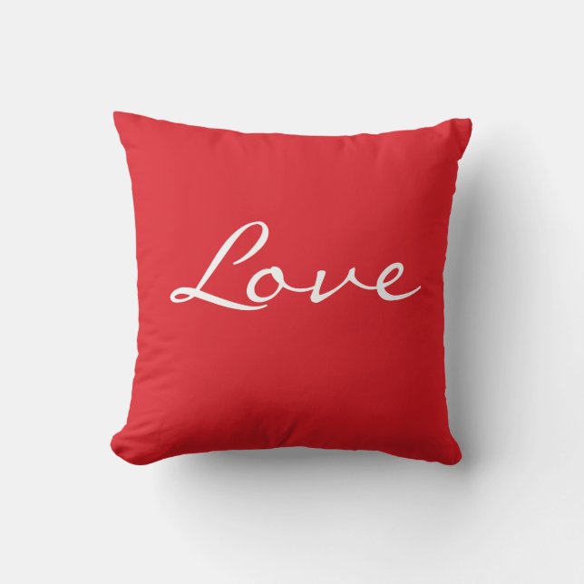 Coussin rouge et blanc avec typographie d'amour (Recto)