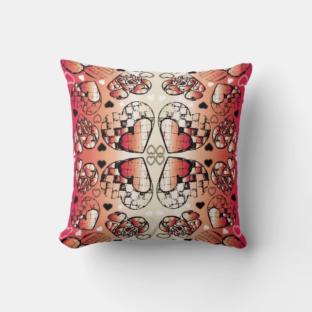 Coussin Rouge et blanc Whimsical Romantic Hearts motif (Recto)