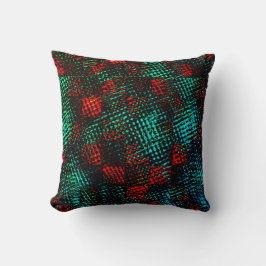 Coussin Rouge et bleu verdâtre, carrés ou cubes rayés