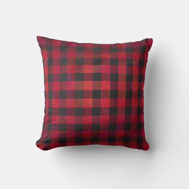 Coussin Rouge et noir À damiers plaid (Recto)