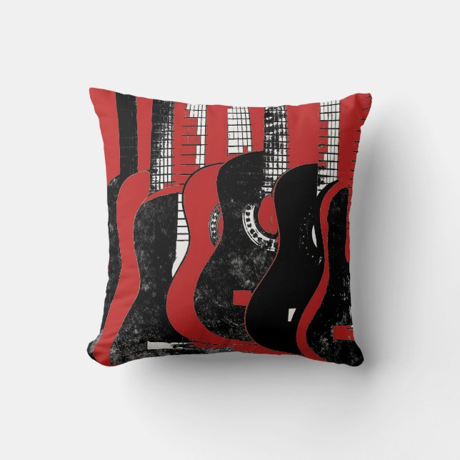 Coussin rouge et noir de guitares (Recto)
