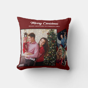 Coussin Rouge et or Joyeux Noël famille 3 Photo
