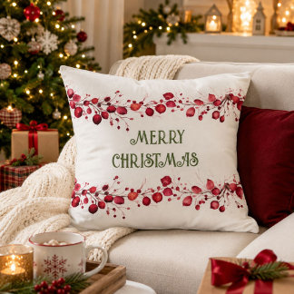 Coussin Rouge et Vert Élégant Noël Contemporain