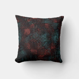 Coussin Rouge foncé, bleu, rayures croisées, carré ou cube