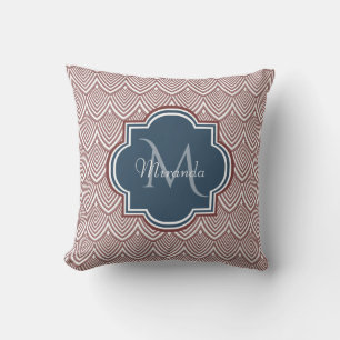 Coussin Rouge foncé Déco pétoncles bleu marine Monogramme