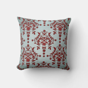 Coussin Rouge foncé et poussiéreux Turquoise Damas motif