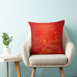 Coussin Rouge Golden Dragon Phoenix Lucky Omen Réjouissant
