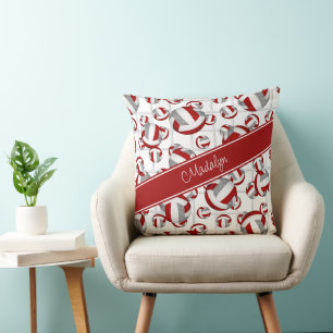 Coussin rouge gris ceint couleur volleyballs net accent