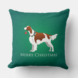 Coussin Rouge irlandais et blanc Setter Joyeux Noël