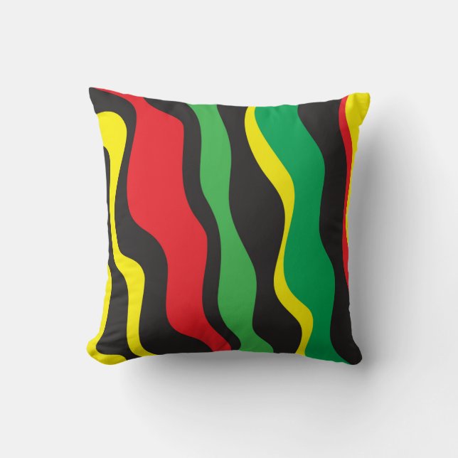 Coussin Rouge Jaune Vert Noir Vague Rasta (Recto)