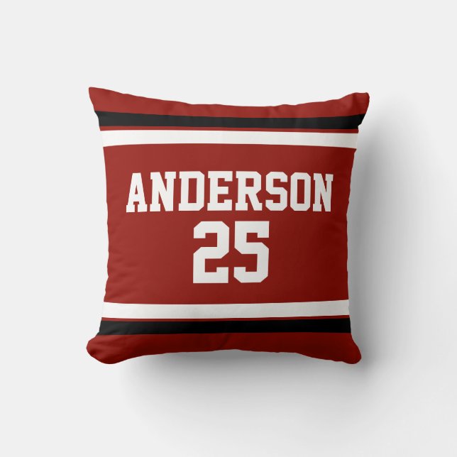 Coussin Rouge noir blanc Personnalisé avec le nom,#, (Recto)