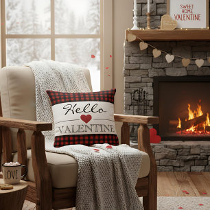 Coussin Rouge & Noir Bonjour Saint-Valentin Carreaux Gingh