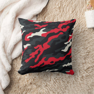 Coussin Rouge Noir Gris Blanc Camouflage Camo Motif