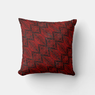 Coussin Rouge noir traces, formes, rayures, zigzag ou tric