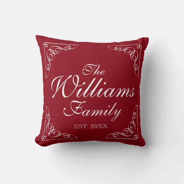 Coussin Rouge nom de famille tourbillonne et fleurit des o (Recto)