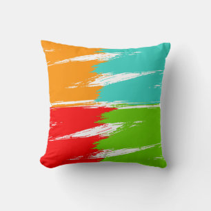 Coussin Rouge Orange Turquoise Vert Coup de Pinceau Peintu