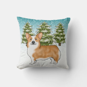 Coussin Rouge Pembroke Welsh Corgi Noël Hiver Bleu