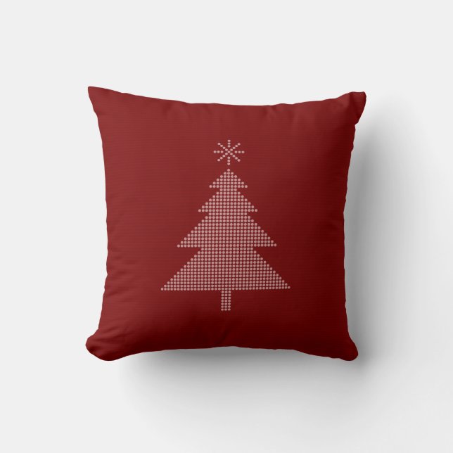 Coussin Rouge pointillé moderne de l'arbre de Noël | (Recto)