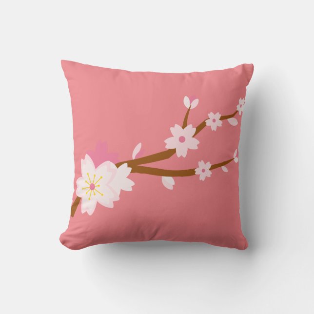 Coussin Rouge rose pâle Sakura CHerry Blossom japonais (Recto)