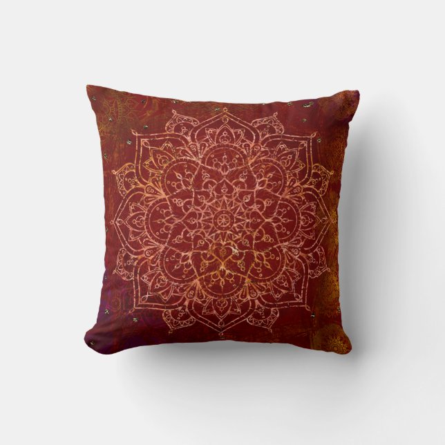 Coussin Rouge Rouille Mandala Or Glamour Moderne Chic (Recto)