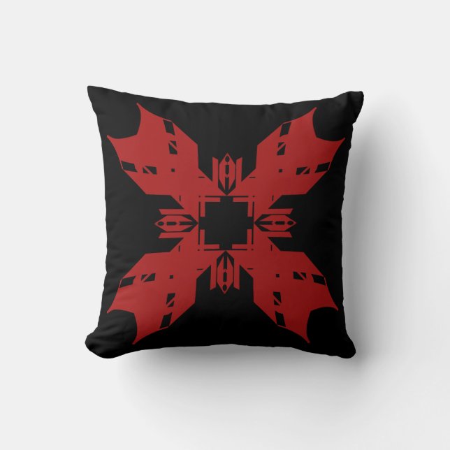 Coussin Rouge sur Noir Art Abstrait 4-Pétale Design (Recto)